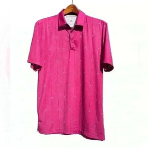 Adidas Mens Shirt Size Medium Polo Pink Ultimate365 Allover Print Golf